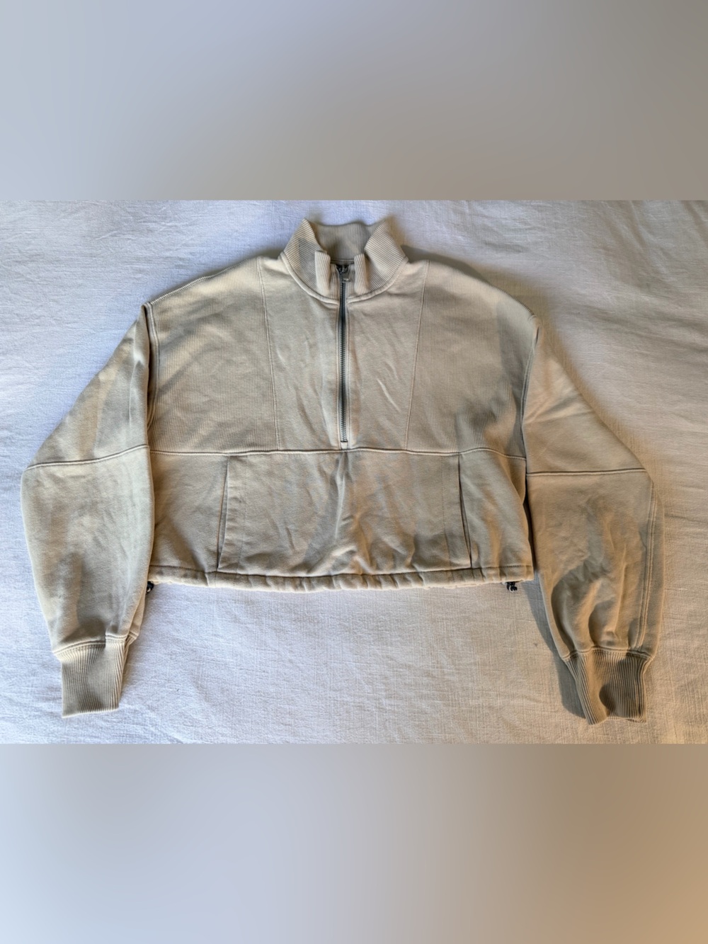 Abercrombie Cropped Half-Zip Pullover Sweater in Light Beige